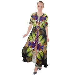 Fractal Flower Fantasy Design Waist Tie Boho Maxi Dress by Wegoenart