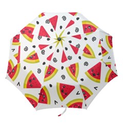 Cute Smiling Watermelon Seamless Pattern White Background Folding Umbrellas by Nexatart