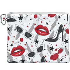 Red Lips Black Heels Pattern Canvas Cosmetic Bag (xxxl) by Nexatart