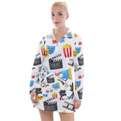 Cinema Icons Pattern Seamless Signs Symbols Collection Icon Women s Long Sleeve Casual Dress by Nexatart