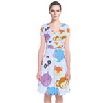 Animal Faces Collection Short Sleeve Front Wrap Dress