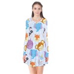 Animal Faces Collection Long Sleeve V-neck Flare Dress