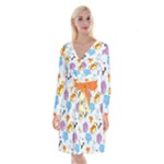 Animal Faces Collection Long Sleeve Velvet Front Wrap Dress