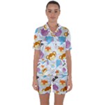 Animal Faces Collection Satin Short Sleeve Pyjamas Set
