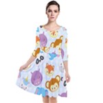 Animal Faces Collection Quarter Sleeve Waist Band Dress