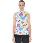Animal Faces Collection Mock Neck Shell Top