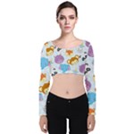 Animal Faces Collection Velvet Long Sleeve Crop Top