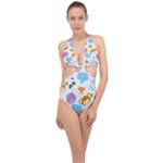 Animal Faces Collection Halter Front Plunge Swimsuit