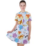 Animal Faces Collection Short Sleeve Shoulder Cut Out Dress 