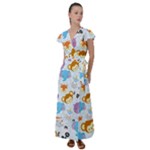 Animal Faces Collection Flutter Sleeve Maxi Dress