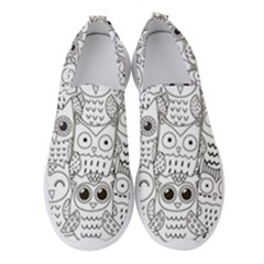 Circle Shape Pattern With Cute Owls Coloring Book Women s Slip On Sneakers by Nexatart