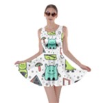Seamless Pattern With Funny Monsters Cartoon Hand Drawn Characters Colorful Unusual Creatures Skater Dress