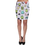 Seamless Pattern With Funny Monsters Cartoon Hand Drawn Characters Colorful Unusual Creatures Bodycon Skirt