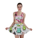 Seamless Pattern With Funny Monsters Cartoon Hand Drawn Characters Colorful Unusual Creatures Mini Skirt