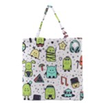Seamless Pattern With Funny Monsters Cartoon Hand Drawn Characters Colorful Unusual Creatures Grocery Tote Bag
