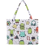 Seamless Pattern With Funny Monsters Cartoon Hand Drawn Characters Colorful Unusual Creatures Mini Tote Bag