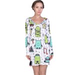 Seamless Pattern With Funny Monsters Cartoon Hand Drawn Characters Colorful Unusual Creatures Long Sleeve Nightdress