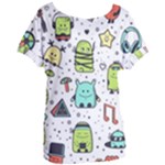 Seamless Pattern With Funny Monsters Cartoon Hand Drawn Characters Colorful Unusual Creatures Women s Oversized Tee