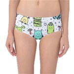 Seamless Pattern With Funny Monsters Cartoon Hand Drawn Characters Colorful Unusual Creatures Mid-Waist Bikini Bottoms