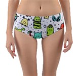 Seamless Pattern With Funny Monsters Cartoon Hand Drawn Characters Colorful Unusual Creatures Reversible Mid-Waist Bikini Bottoms