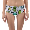 Seamless Pattern With Funny Monsters Cartoon Hand Drawn Characters Colorful Unusual Creatures Reversible Mid-Waist Bikini Bottoms View3