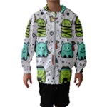 Seamless Pattern With Funny Monsters Cartoon Hand Drawn Characters Colorful Unusual Creatures Kids  Hooded Windbreaker