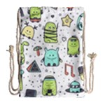 Seamless Pattern With Funny Monsters Cartoon Hand Drawn Characters Colorful Unusual Creatures Drawstring Bag (Large)