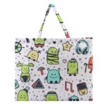 Seamless Pattern With Funny Monsters Cartoon Hand Drawn Characters Colorful Unusual Creatures Zipper Large Tote Bag