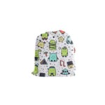 Seamless Pattern With Funny Monsters Cartoon Hand Drawn Characters Colorful Unusual Creatures Drawstring Pouch (XS)