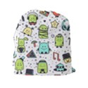 Seamless Pattern With Funny Monsters Cartoon Hand Drawn Characters Colorful Unusual Creatures Drawstring Pouch (2XL) View2