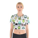 Seamless Pattern With Funny Monsters Cartoon Hand Drawn Characters Colorful Unusual Creatures Cotton Crop Top