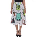 Seamless Pattern With Funny Monsters Cartoon Hand Drawn Characters Colorful Unusual Creatures Perfect Length Midi Skirt