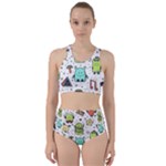 Seamless Pattern With Funny Monsters Cartoon Hand Drawn Characters Colorful Unusual Creatures Racer Back Bikini Set