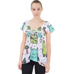 Seamless Pattern With Funny Monsters Cartoon Hand Drawn Characters Colorful Unusual Creatures Lace Front Dolly Top