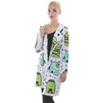 Seamless Pattern With Funny Monsters Cartoon Hand Drawn Characters Colorful Unusual Creatures Hooded Pocket Cardigan