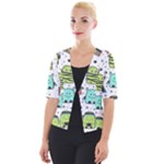 Seamless Pattern With Funny Monsters Cartoon Hand Drawn Characters Colorful Unusual Creatures Cropped Button Cardigan