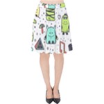 Seamless Pattern With Funny Monsters Cartoon Hand Drawn Characters Colorful Unusual Creatures Velvet High Waist Skirt