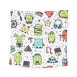 Seamless Pattern With Funny Monsters Cartoon Hand Drawn Characters Colorful Unusual Creatures Square Tapestry (Small)