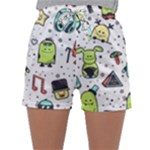 Seamless Pattern With Funny Monsters Cartoon Hand Drawn Characters Colorful Unusual Creatures Sleepwear Shorts