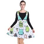Seamless Pattern With Funny Monsters Cartoon Hand Drawn Characters Colorful Unusual Creatures Plunge Pinafore Dress