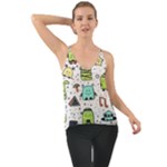 Seamless Pattern With Funny Monsters Cartoon Hand Drawn Characters Colorful Unusual Creatures Chiffon Cami