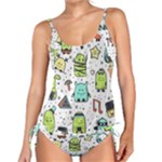 Seamless Pattern With Funny Monsters Cartoon Hand Drawn Characters Colorful Unusual Creatures Tankini Set