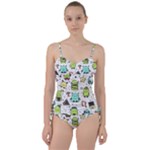 Seamless Pattern With Funny Monsters Cartoon Hand Drawn Characters Colorful Unusual Creatures Sweetheart Tankini Set