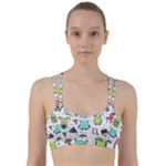 Seamless Pattern With Funny Monsters Cartoon Hand Drawn Characters Colorful Unusual Creatures Line Them Up Sports Bra