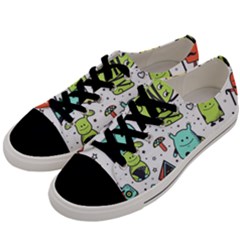 Seamless Pattern With Funny Monsters Cartoon Hand Drawn Characters Colorful Unusual Creatures Men s Low Top Canvas Sneakers by Nexatart