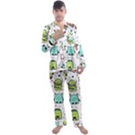 Seamless Pattern With Funny Monsters Cartoon Hand Drawn Characters Colorful Unusual Creatures Men s Satin Pajamas Long Pants Set