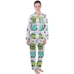 Seamless Pattern With Funny Monsters Cartoon Hand Drawn Characters Colorful Unusual Creatures Satin Long Sleeve Pyjamas Set