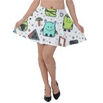 Seamless Pattern With Funny Monsters Cartoon Hand Drawn Characters Colorful Unusual Creatures Velvet Skater Skirt