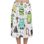 Seamless Pattern With Funny Monsters Cartoon Hand Drawn Characters Colorful Unusual Creatures Velvet Flared Midi Skirt