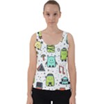 Seamless Pattern With Funny Monsters Cartoon Hand Drawn Characters Colorful Unusual Creatures Velvet Tank Top
